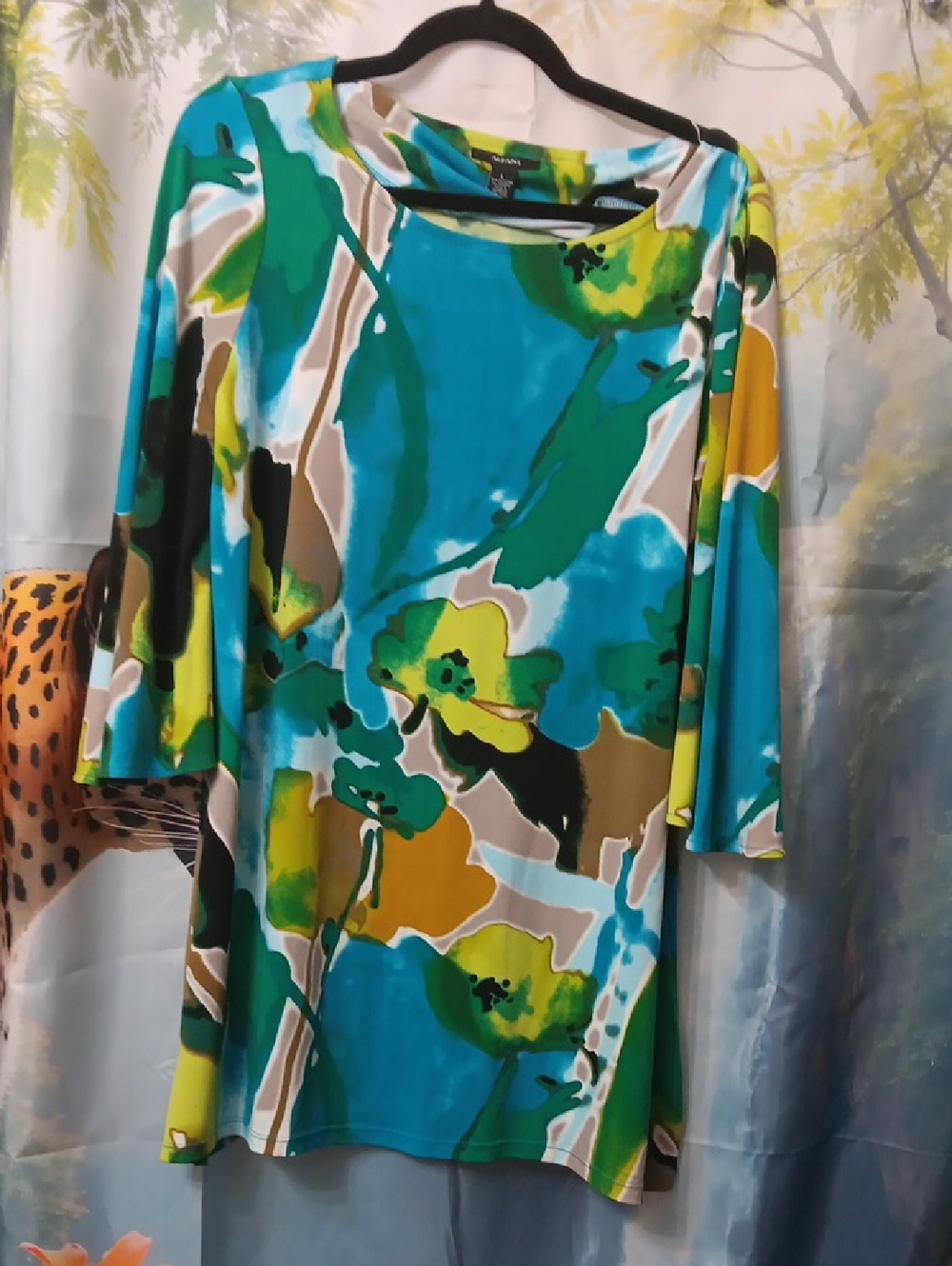 Alfani Teal, Green & Yellow Floral Long-Sleeve Tunic